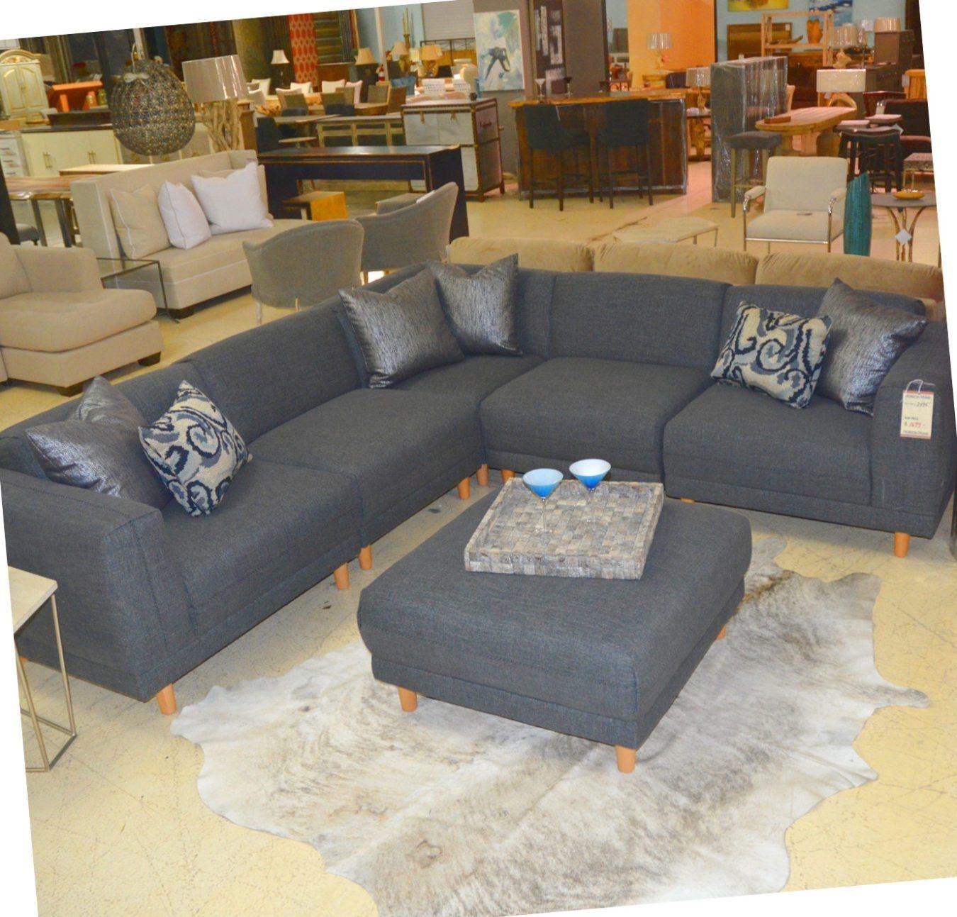 Five Piece Grey Sectional And Ottoman – Horizon Home Furniture Intended For Cheap Sectionals With Ottoman (Photo 1 of 10)