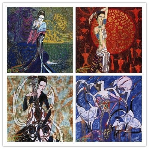 Free Shipping Abstract Painting Chinese Style Ethnic Women Canvas With Regard To Ethnic Canvas Wall Art (View 10 of 15)