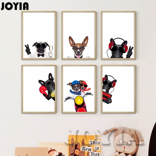 Funny Dog Wall Art Prints Pet Puppy Hipster Animals Canvas Wall With Regard To Dogs Canvas Wall Art (Photo 1 of 15)