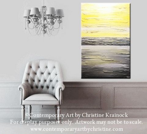 Giclee Print Art Abstract Yellow Grey Painting Vertical Wall Art With Regard To Grey And White Wall Accents (View 9 of 15)