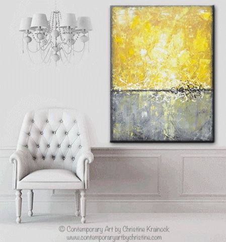 Giclee Print Art Yellow Grey Abstract Painting Canvas Prints With Grey Canvas Wall Art (View 9 of 15)