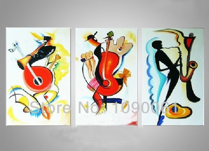 Handmade Modern Abstract Playing Music Instruments Paintings Oil With Regard To Abstract Music Wall Art (View 9 of 15)