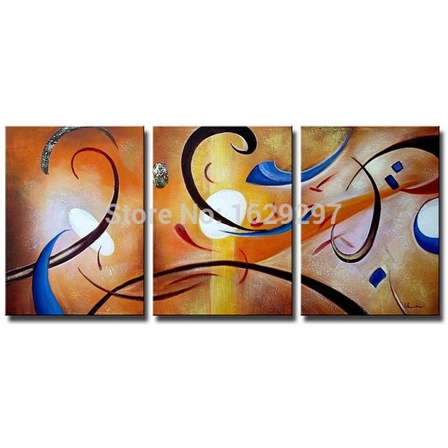 Happiness Abstract Oil On Canvas Set Of 3 Hand Painted Oil For Happiness Abstract Wall Art (View 1 of 15)