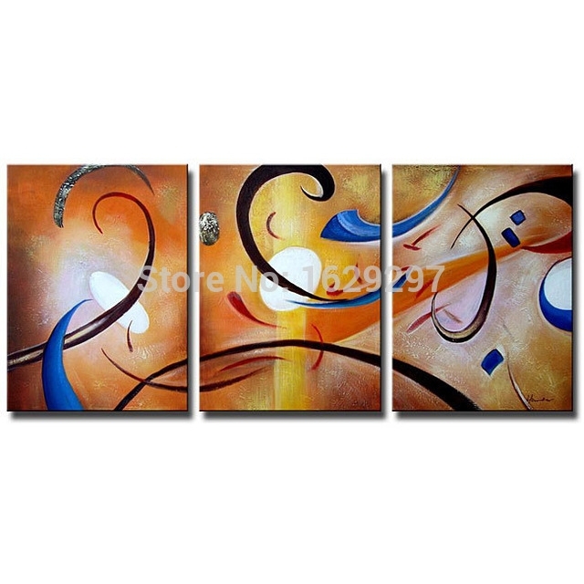 Happiness Abstract Oil On Canvas Set Of 3 Hand Painted Oil For Happiness Abstract Wall Art (Photo 1 of 15)