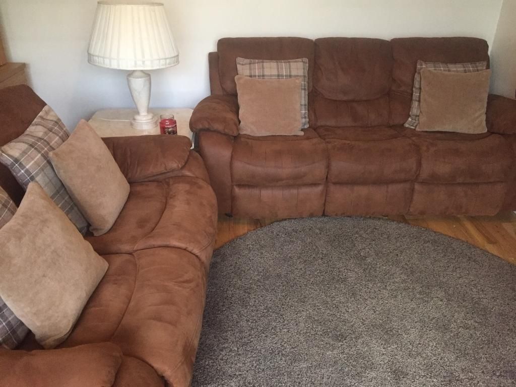 Harvey Furniture Suite (3 Seater And 2 Seater Faux Suede In Tan In Faux Suede Sofas (Photo 1 of 10)