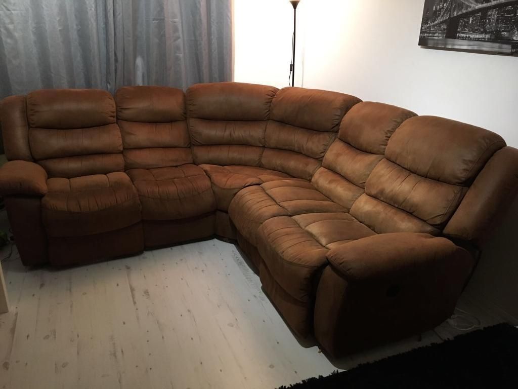 Harvey's Electric Recliner Corner Sofa Bel Air Tan Faux Suede | In With Regard To Faux Suede Sofas (Photo 3 of 10)