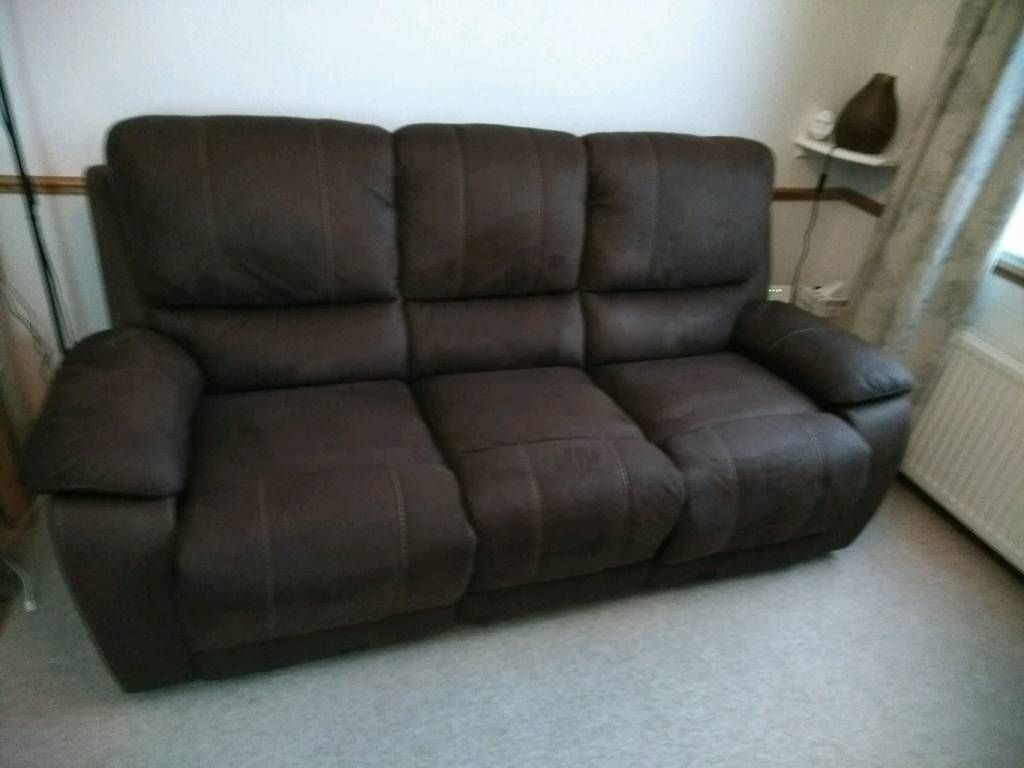 Harvey's Winchester And Whitby Brown Faux Suede Reclining Sofa And Pertaining To Faux Suede Sofas (View 6 of 10)
