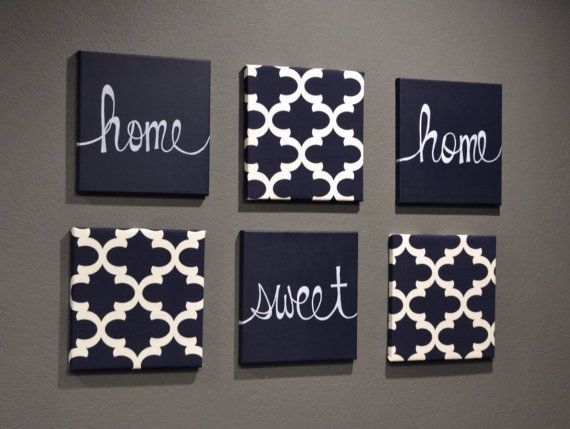 Home Sweet Home Wall Art Pack Canvas Wall Hanging Set Navy Blue With Regard To Fabric Wall Art Canvas (Photo 12 of 15)