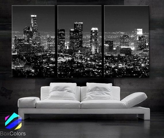 Large 30"x 60" 3 Panels Art Canvas Print Beautiful Los Angeles Ca In Los Angeles Canvas Wall Art (Photo 1 of 15)