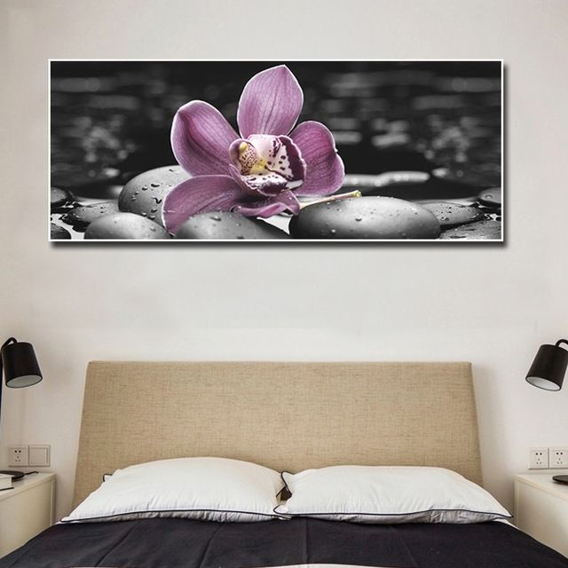 Large Canvas Wall Art Painting Orchid And Black Stone Prints For Bedroom Canvas Wall Art (Photo 25 of 32)