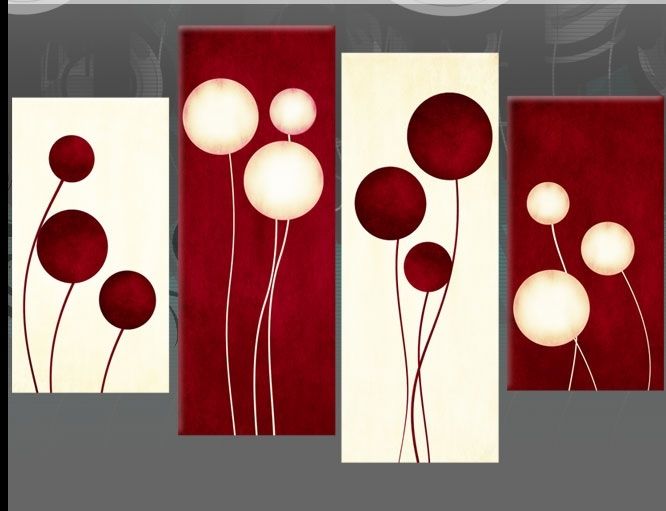Large Dark Red And Cream Abstract Circles Canvas Pictures Split Pertaining To Canvas Wall Art In Red (View 1 of 15)