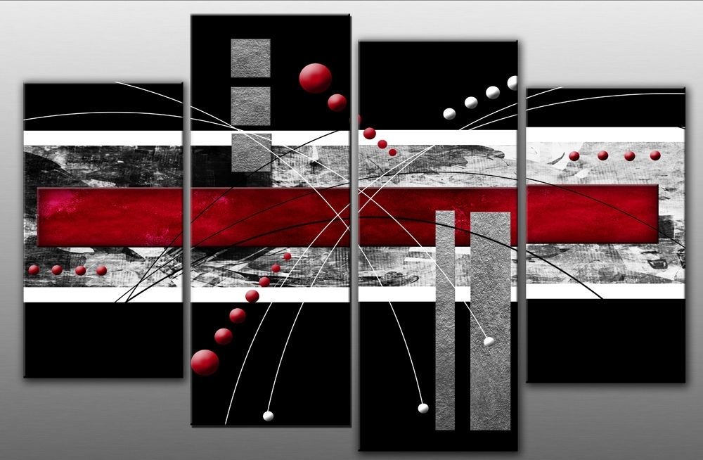 Large Red Black Grey Abstract Canvas Picture Wall Art Split Multi Throughout Canvas Wall Art In Red (View 4 of 15)