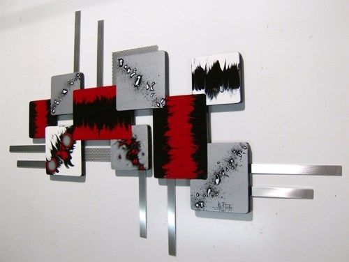 Large Seeing Red Abstract Geometric Wood Metal Wall Sculpture Within Abstract Geometric Metal Wall Art (Photo 10 of 15)