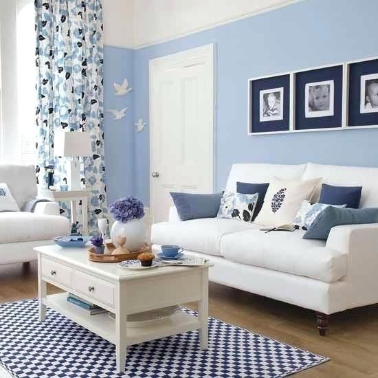 Living Room. Blue Walls In Living Room: Blue Gray Living Room Wall With Light Blue Wall Accents (Photo 13 of 15)