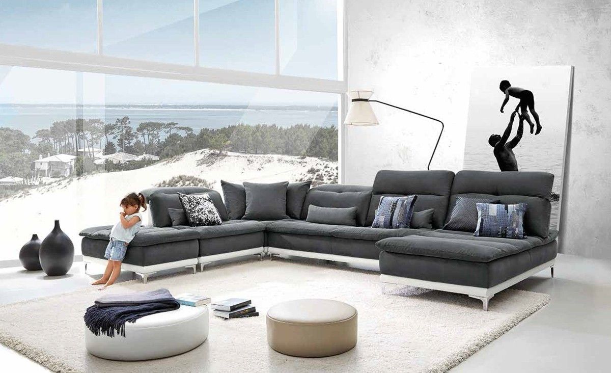 Lusso Horizon Modern Grey Fabric & Leather Sectional Sofa | Kelowna In Kelowna Sectional Sofas (View 8 of 10)