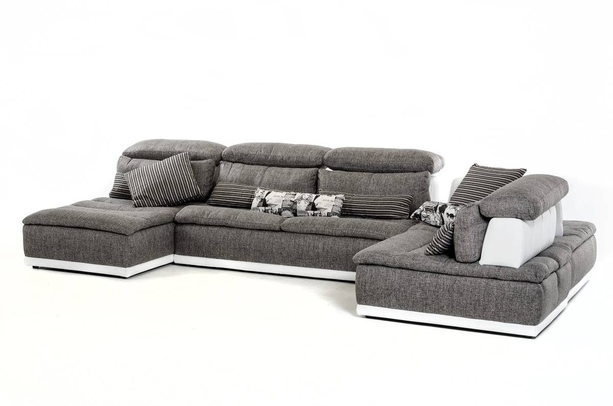 Made In Italy Grey Fabric And White Leather Sectional Sofa El Paso Throughout El Paso Tx Sectional Sofas (Photo 1 of 10)