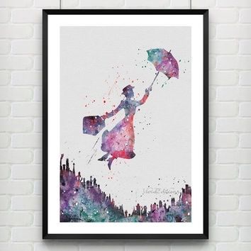 Mary Poppins Disney Watercolor Art Poster From Vivideditions Inside Disney Framed Art Prints (View 4 of 15)