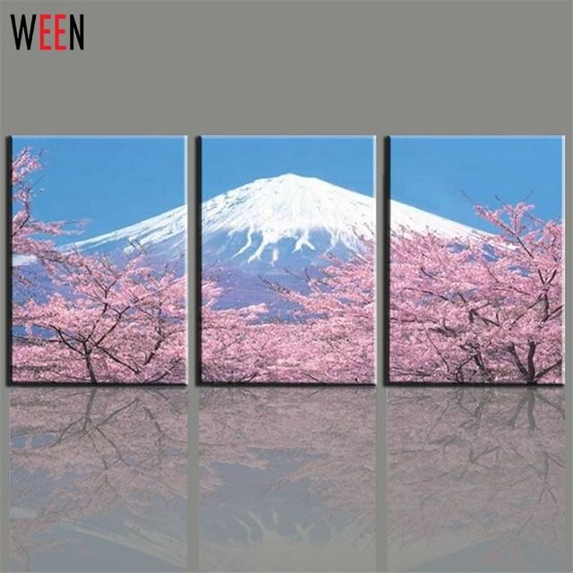 Modern 3 Panel Japanese Mount Canvas Wall Art For Living Romm Home Intended For Japanese Canvas Wall Art (Photo 1 of 15)