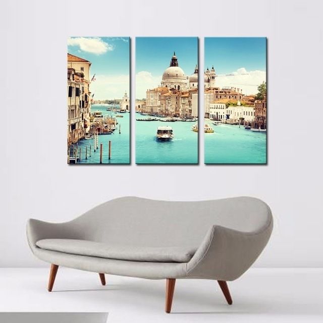 Modern Canvas Painting 3 Pieces Wall Art Italy Venice Landscape Within Canvas Wall Art Of Italy (View 8 of 15)