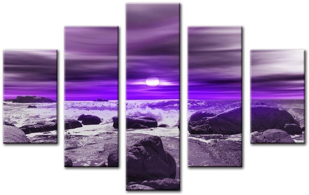 Modern Large 32 X 45 Inch Canvas Wall Art Abstract Purple Seascape Intended For Canvas Wall Art In Purple (View 1 of 15)