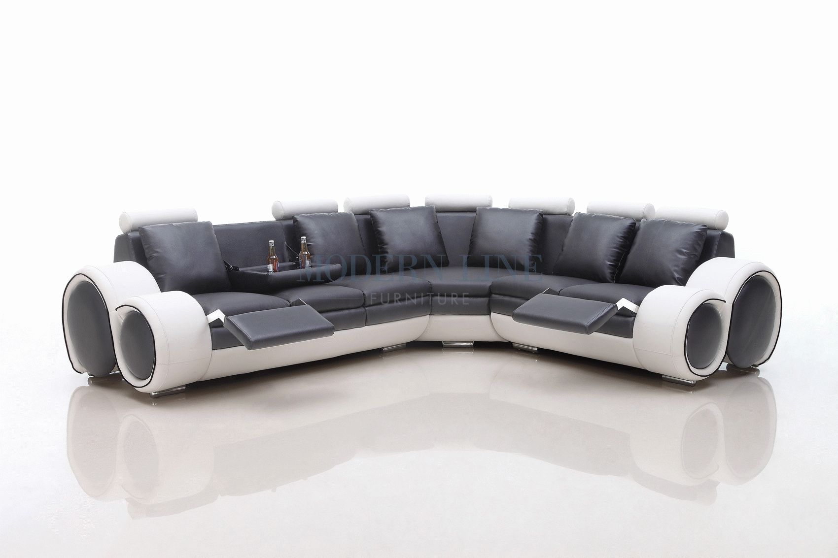 Modern Line Furniture Commercial Custom Made Ultra White Black With Sectional Sofas With Consoles (Photo 8 of 10)