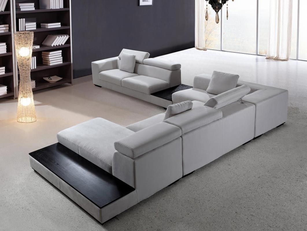 Modern Sectional Sofa Grey Microfiber Vg Fort 16 | Fabric Sectional Inside Contemporary Sectional Sofas (Photo 1 of 10)