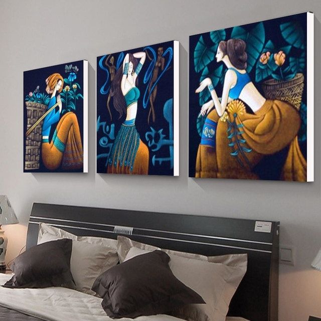 Online Shop No Frame 3 Pcs Modern Abstract Ethnic Girl Modular Intended For Ethnic Canvas Wall Art (View 8 of 15)