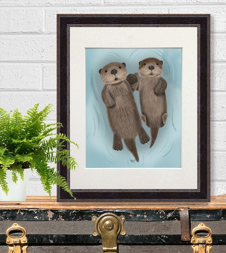 Otters Holding Hands | Loopylolly Art Prints, Other Animals | Fab For Funky Art Framed Prints (View 1 of 15)