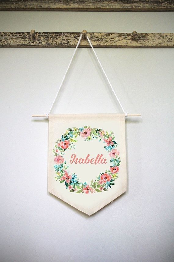 Personalized Nursery Art, Baby Name Wall Hanging, Floral Nursery With Regard To Fabric Name Wall Art (View 3 of 15)