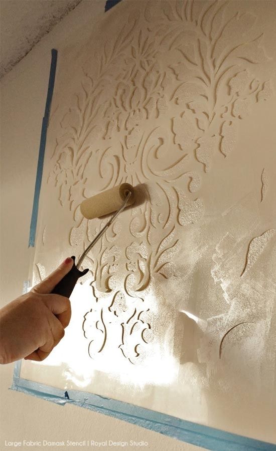Stencil A Headboard Wall For An Elegant Guest Bedroom | Damasks With Damask Fabric Wall Art (View 11 of 15)