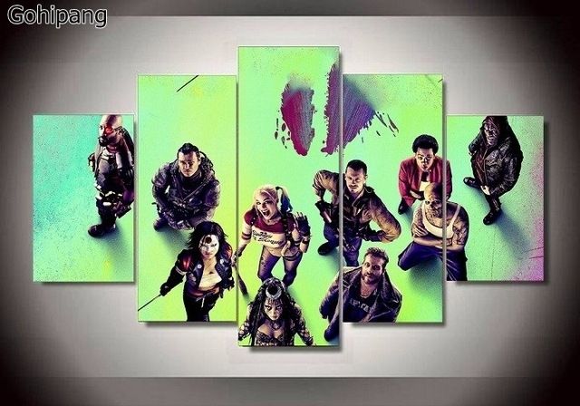 Suicide Squad Joker Canvas Prints 5 Pieces Painting Wall Art Home With Joker Canvas Wall Art (Photo 13 of 15)