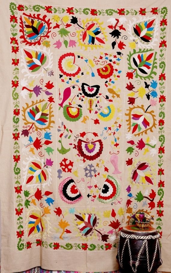Suzani Throw , Suzani Bedspread , Suzani Tapestry , Suzani Wall In Fabric Wall Art Patterns (View 8 of 15)