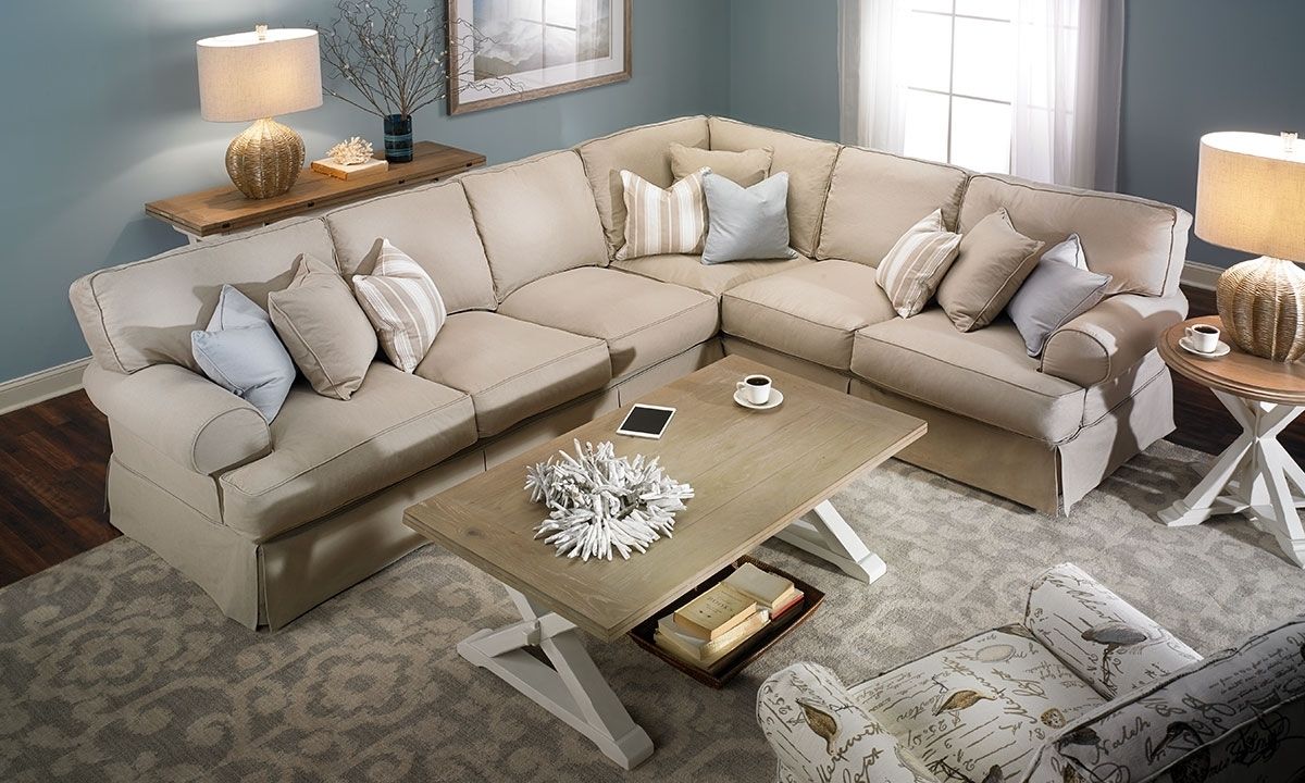 Two Lanes Classic Roll Arm Slipcovered Sectional | Haynes Furniture Within Haynes Sectional Sofas (View 1 of 10)