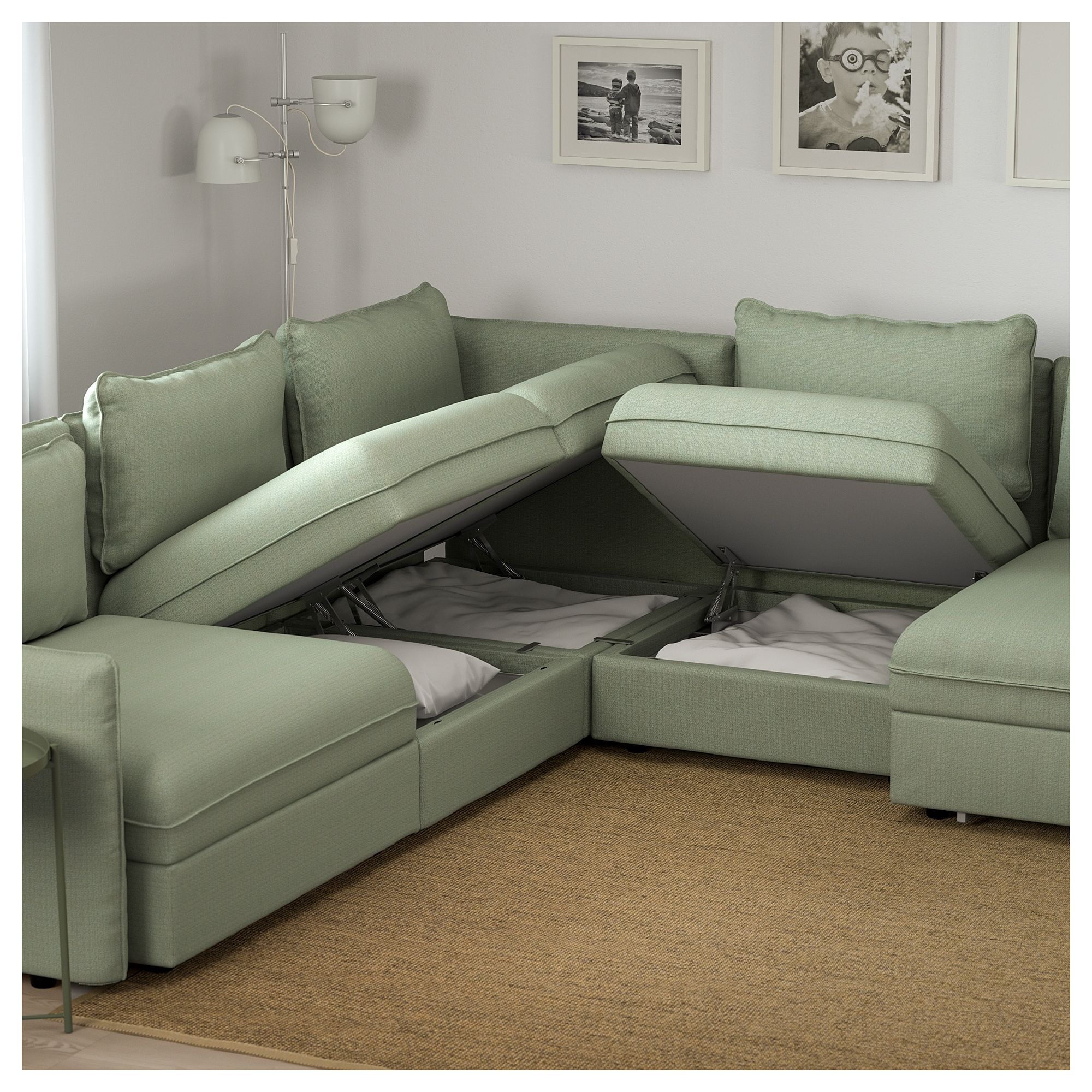 Vallentuna 6 Seat Corner Sofa With Bed Hillared Green – Ikea Pertaining To Ikea Corner Sofas With Storage (Photo 6160 of 7825)
