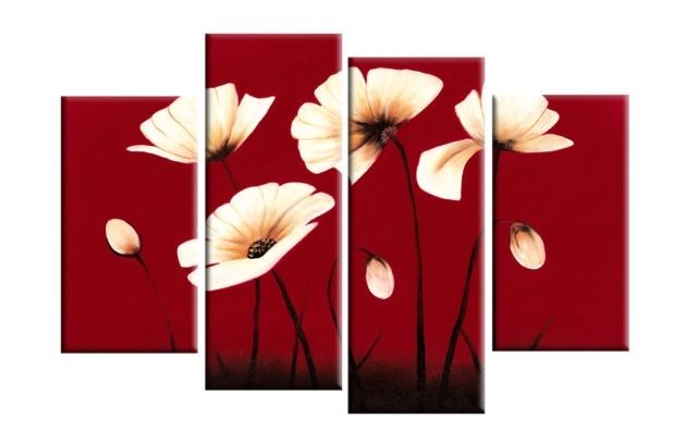 Wall Art Decor: Cream Flowers Canvas Wall Art Red Prints Painting For Canvas Wall Art In Red (View 14 of 15)