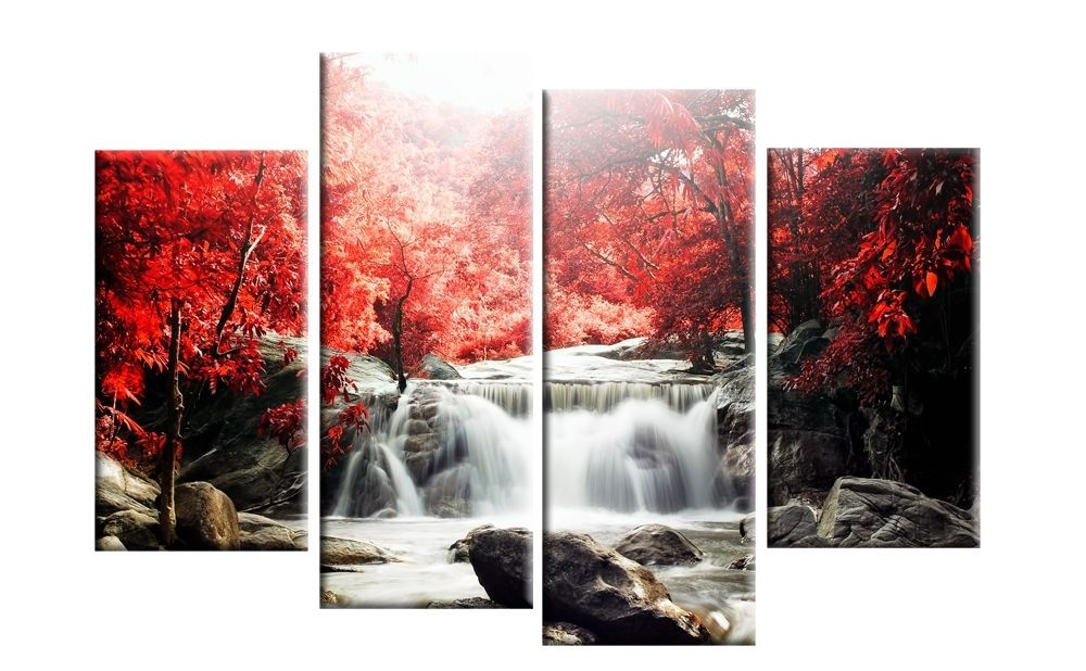 Wall Art Designs: Canvas Wall Art Red Autmn Forest Waterfall Intended For Canvas Wall Art In Red (View 3 of 15)