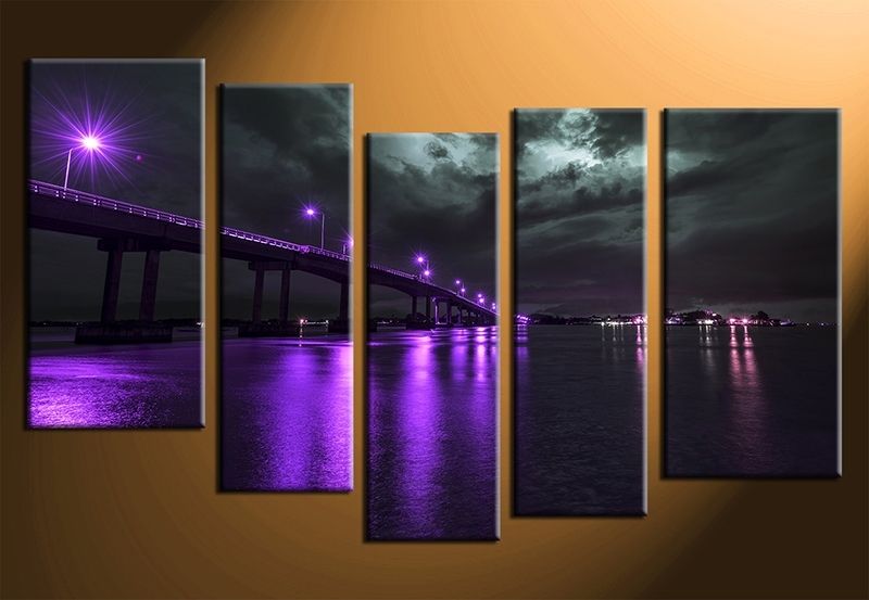 Wall Art Designs: Five Piece Canvas Wall Art Wall Art Decor Night For Canvas Wall Art In Purple (View 2 of 15)