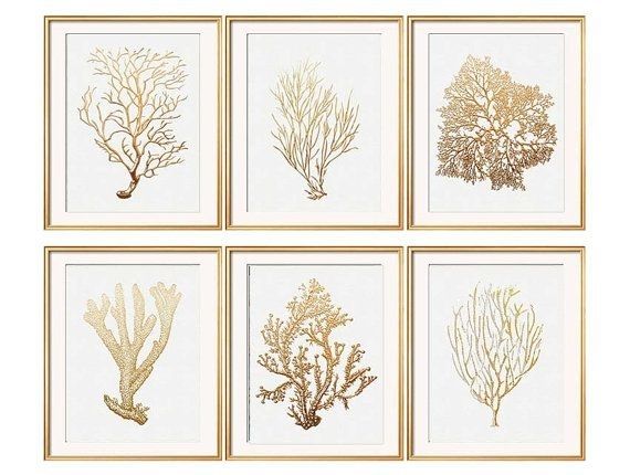 Wall Art Designs: Framed Wall Art Gold Coral Print Set Of Six With Framed Coral Art Prints (View 1 of 15)