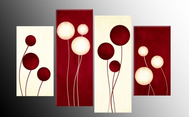 Wall Art Designs: Red Canvas Wall Art Circles Flowers Style Within Canvas Wall Art In Red (View 12 of 15)