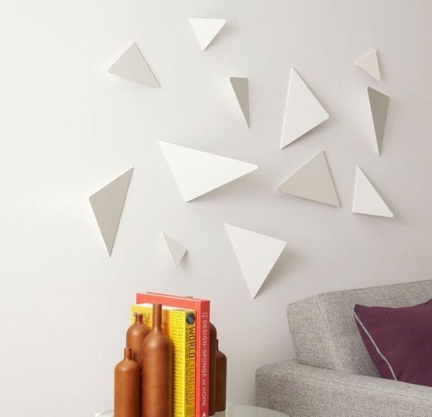 Wall Art Ideas Design : White Triangle Geometric Wall Art Abstract With Regard To Abstract Geometric Metal Wall Art (Photo 8 of 15)