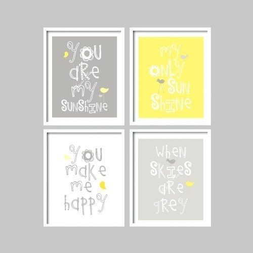 Wall Arts ~ Yellow And Gray Art Prints You Are My Sunshine Nursery With Regard To Personalized Nursery Canvas Wall Art (View 15 of 15)
