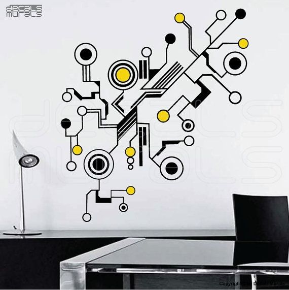 Wall Decals Large Tech Shapes Abstract Circuit Shaped Vinyl Art In Abstract Graphic Wall Art (View 1 of 15)