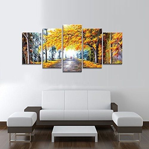 Wieco Art – Autumn Love Modern Framed Giclee Canvas Prints 5 Throughout Oil Paintings Canvas Wall Art (View 11 of 15)