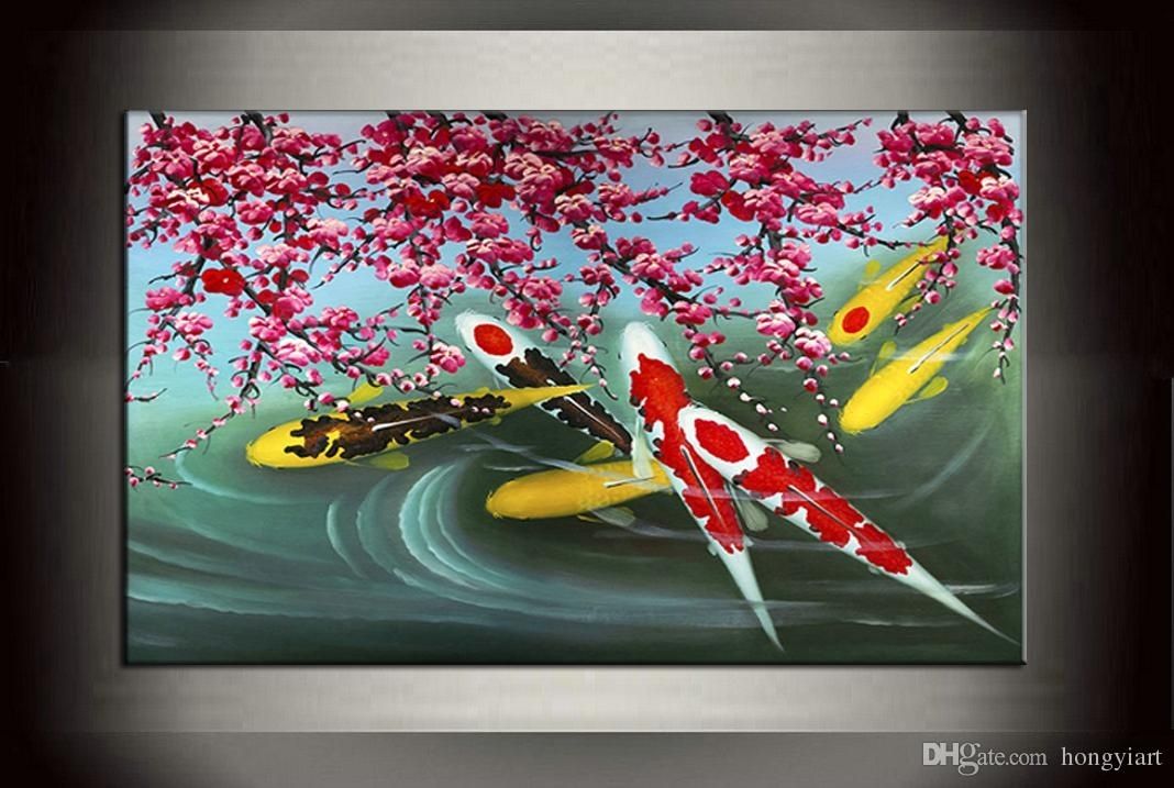 2018 Feng Shui Koi Fish Fish Art Painting Wall Art Abstract Canvas Pertaining To Fish Painting Wall Art (View 2 of 25)