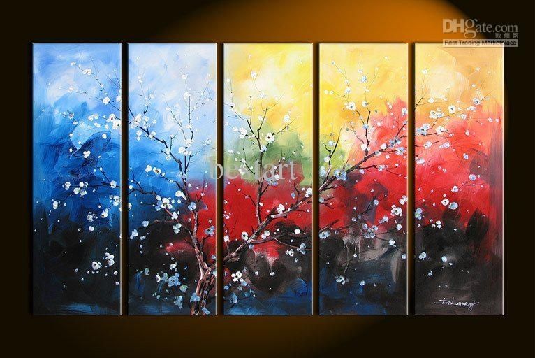 2018 Hand Painted Oil Wall Art Colorful White Flowers Cloud Pertaining To Colorful Wall Art (Photo 15 of 20)