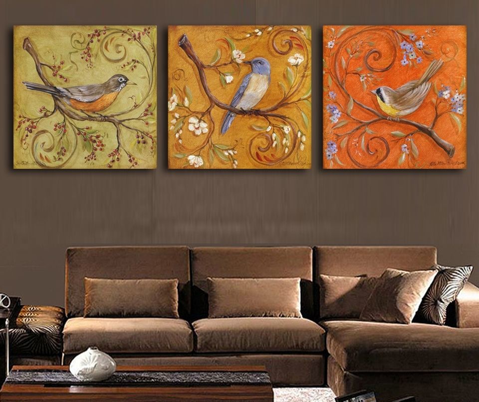3piece Abstract Birds Antique Paintings Printed Oil Painting Modern For Bird Framed Canvas Wall Art (Photo 6 of 25)