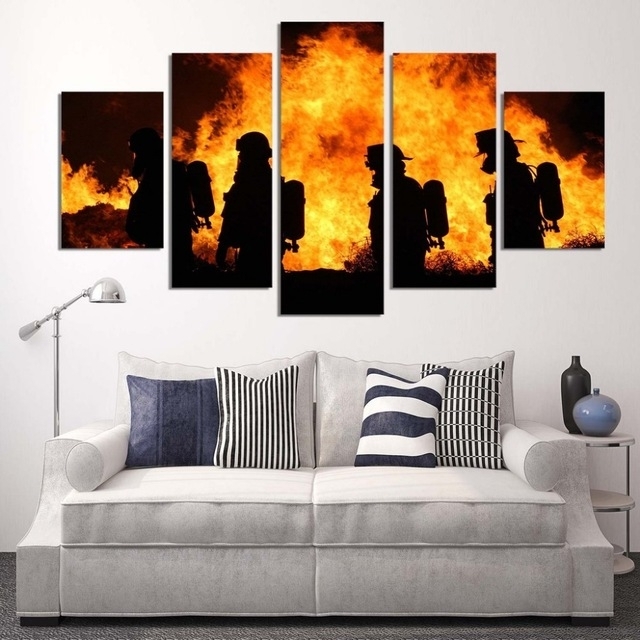 5 Panels Canvas Prints Firefighter Our Hero Canvas Painting Poster Inside Firefighter Wall Art (Photo 1 of 10)