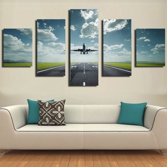 5 Piece Canvas Prints Modern Wall Pictures For Living Room Airplane Pertaining To Airplane Wall Art (View 5 of 20)