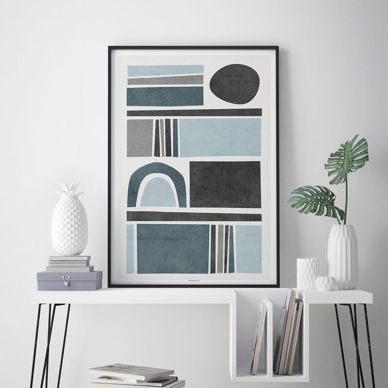 Abstract Wall Art Prints – Living Room Art – Blue Grey Wall Art Within Grey Wall Art (Photo 25 of 25)