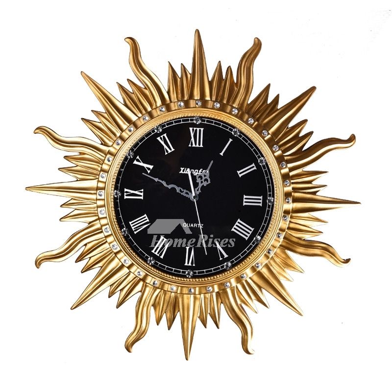 Art Deco Wall Clock Sun Round Cool Resin Silent Bedroom Unique Intended For Art Deco Wall Clock (Photo 8 of 25)